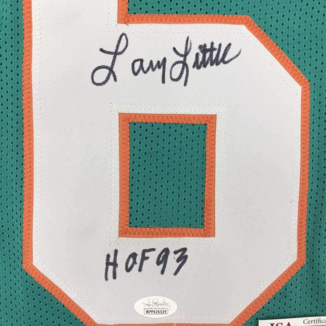 FRAMED Signed LARRY LITTLE HOF 93 35x39 Miami Teal Jersey JSA COA