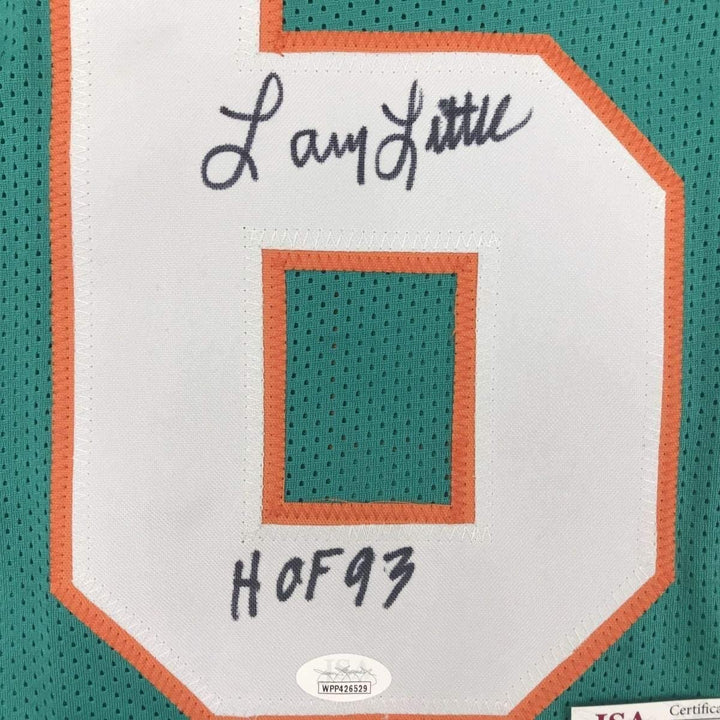 FRAMED Signed LARRY LITTLE HOF 93 35x39 Miami Teal Jersey JSA COA