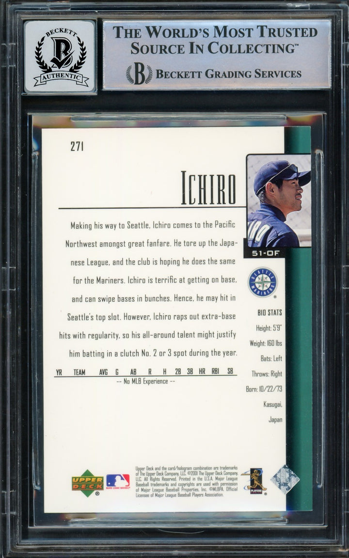 Ichiro Suzuki Signed 2001 Upper Deck RC 271 Seattle Mariners Auto GM 10 Beckett