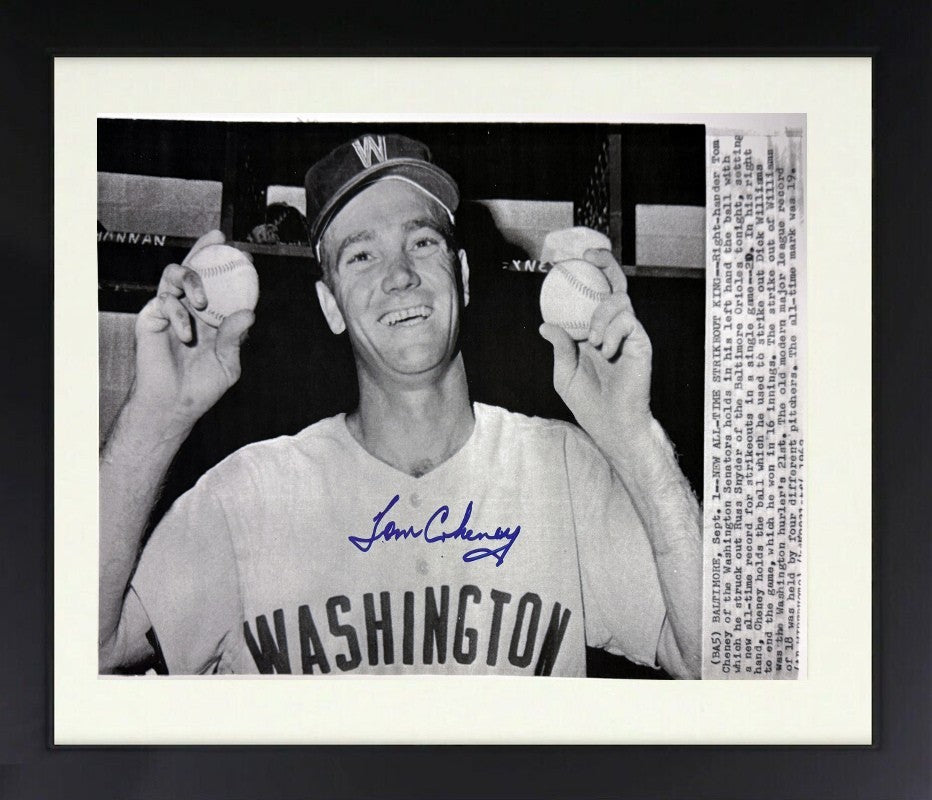 Tom Cheney signed Washington Senators 8.5x11 Photo Framed- COA 21 Strikeouts/K's
