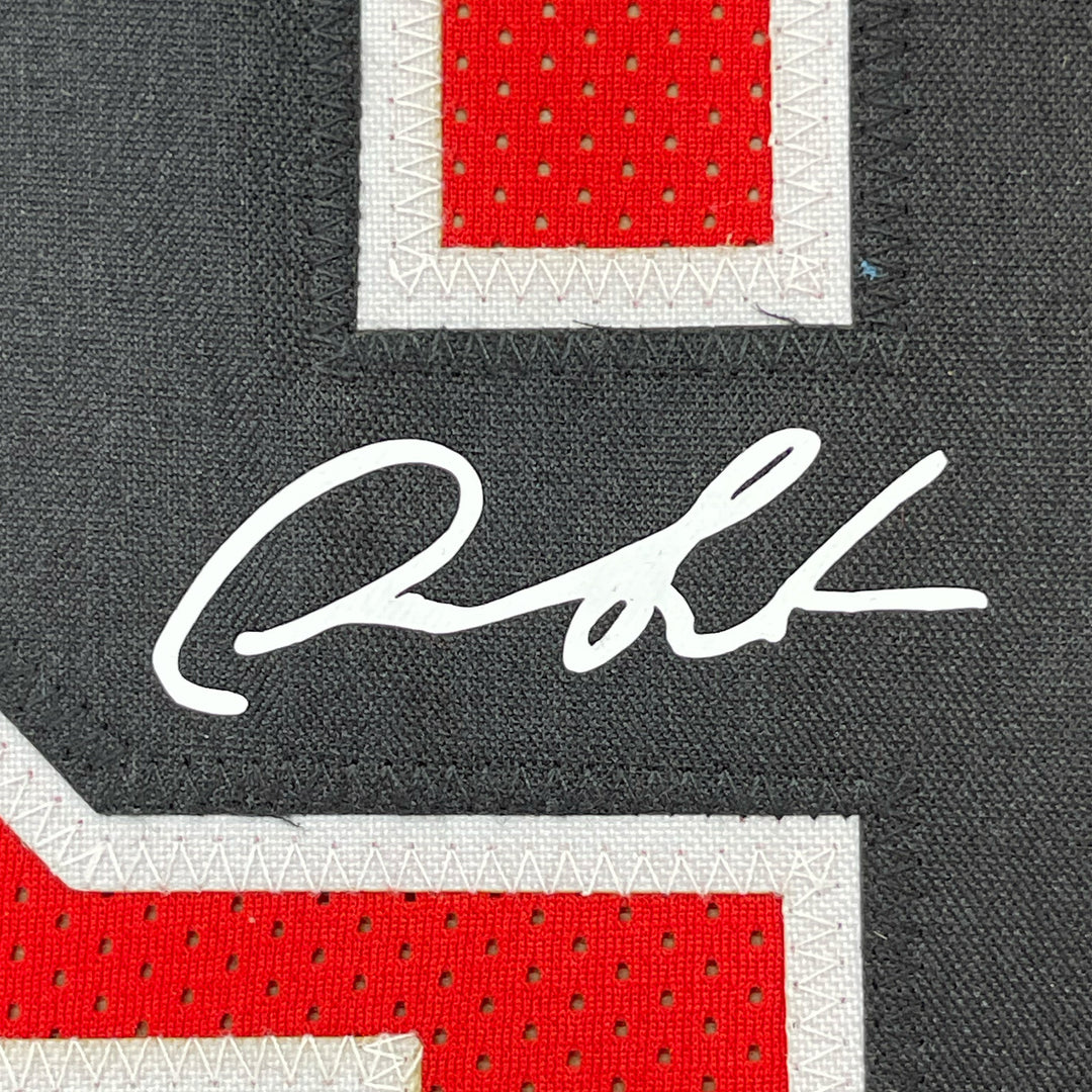 Framed Facsimile Autographed Dennis Rodman 33x42 Red Reprint Laser Auto Jersey