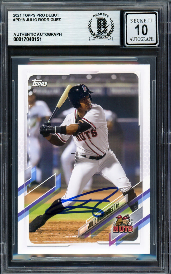 Julio Rodriguez Auto Signed 2021 Topps Pro Debut RC PD18 Mariners Sig 10 Beckett
