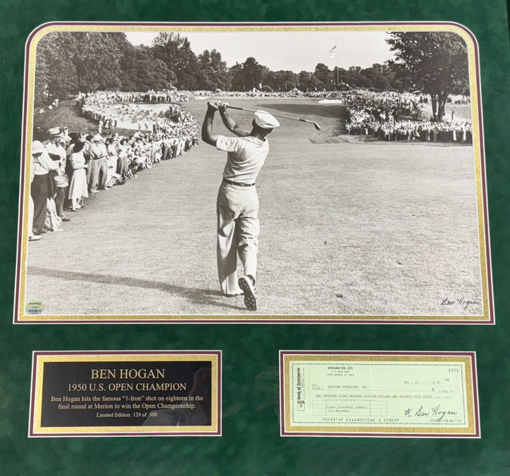 1950 US Open Ben Hogan Signed 16x20 Photo Framed w/ Check LE/500 Auto Fanatics