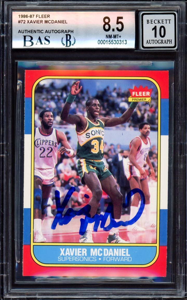 Xavier McDaniel Signed 1986-87 Fleer RC #72 SuperSonics BGS 8.5 Auto 10 Beckett