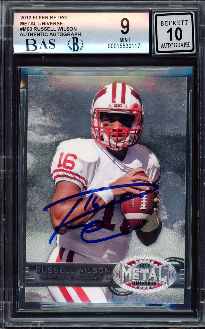 Russell Wilson Signed 2012 Fleer Metal Universe RC M-63 BGS 9 Sig 10 Beckett
