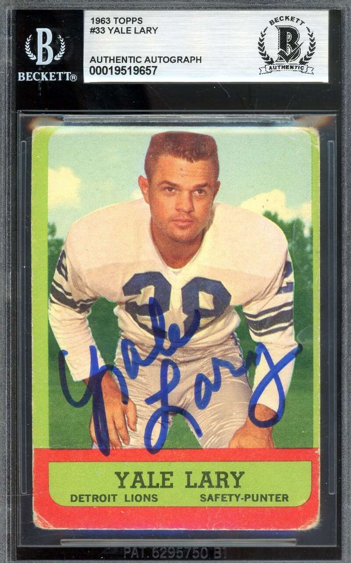 Yale Lary Gem Mint 10 Beckett BAS Signed 1963 Topps Autograph