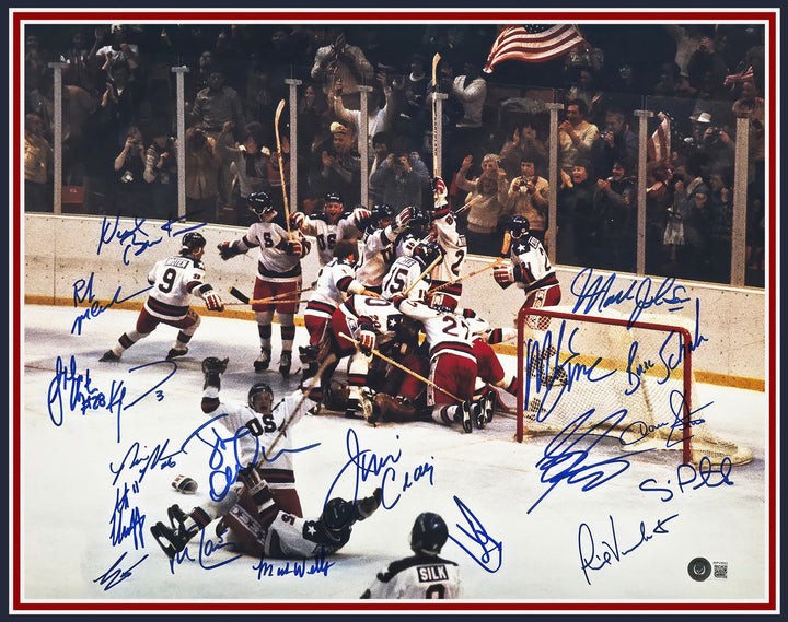 1980 Team USA Miracle on Ice Signed Framed 16x20 Photo With 19 Sigs BAS Witness
