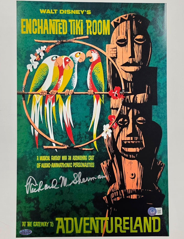 Songwriter Richard Sherman signed Tiki Room 11x17 Photo (A) ~ Beckett BAS COA