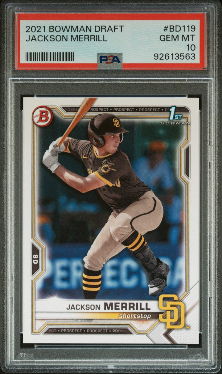 Graded 2021 Topps Bowman Draft Jackson Merrill #BD119 RC Baseball Card PSA 10