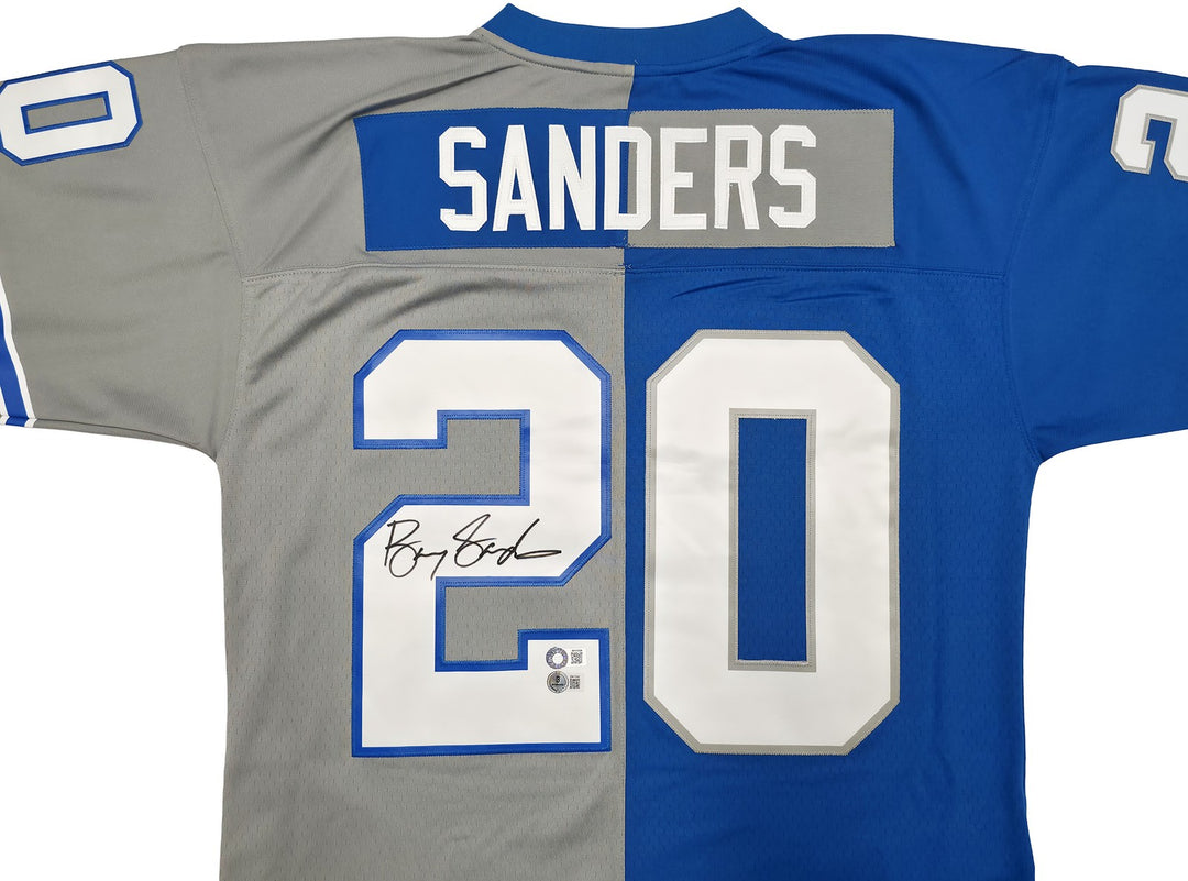 Lions Barry Sanders Auto Split M&N 1996 NFL Legacy Throwback Jersey 48 Beckett