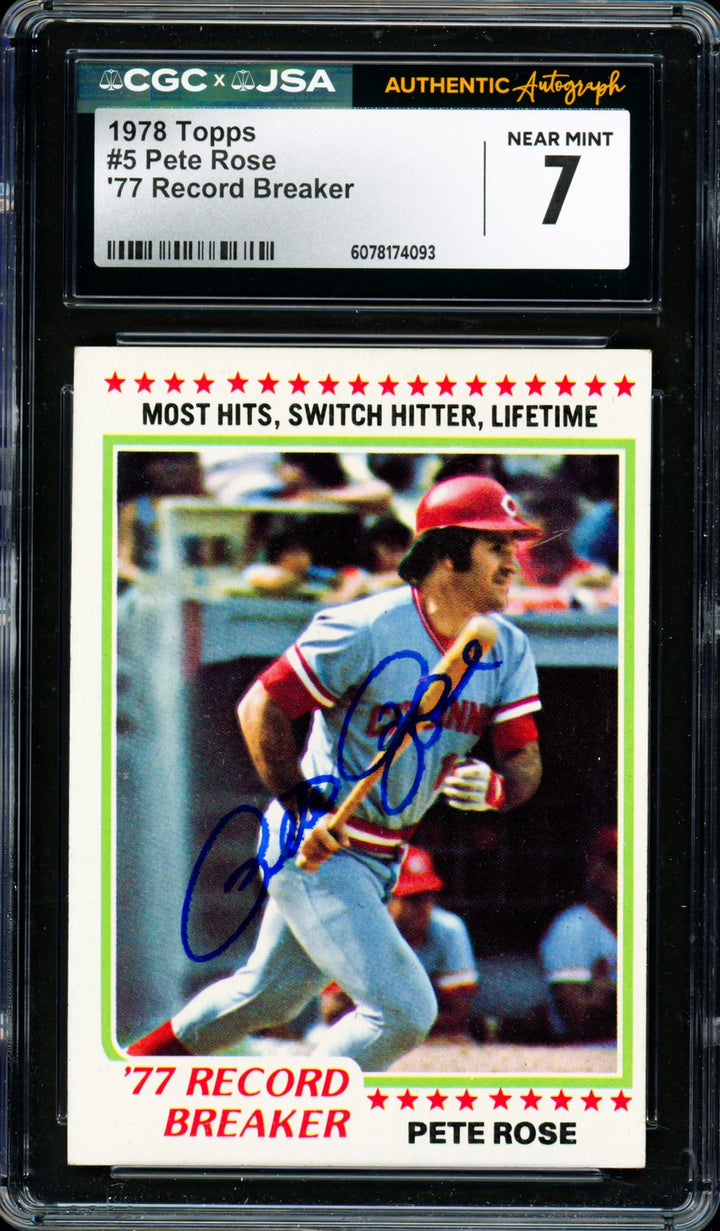 Pete Rose Signed 1978 Topps Card 5 Cincinnati Reds Card 7 CGC x JSA