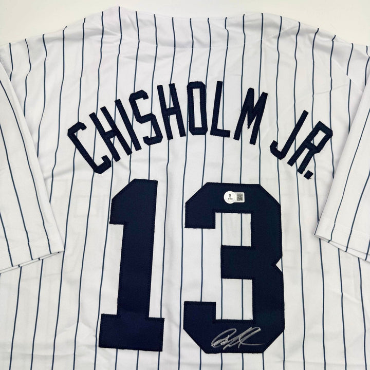 Autographed/Signed Jazz Chisholm Jr. New York Pinstripe Jersey BAS COA