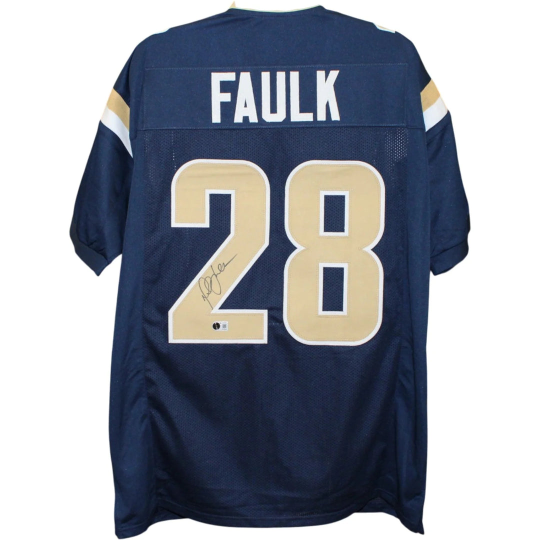 Marshall Faulk Autographed/Signed Pro Style XL Jersey TB Blue Beckett W 58519