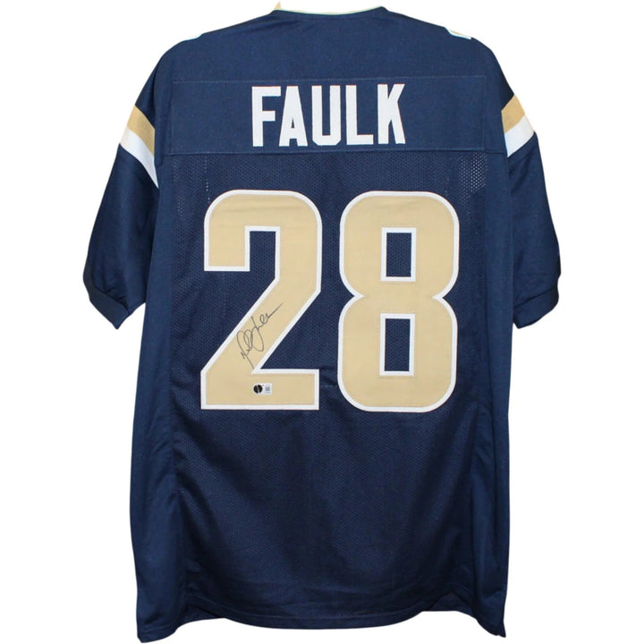 Marshall Faulk Autographed/Signed Pro Style XL Jersey TB Blue Beckett W 58519
