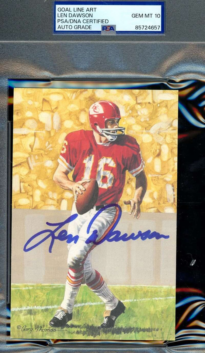 Len Dawson Gem Mint 10 PSA DNA Signed Goal Line Art Card GLAC Autographed