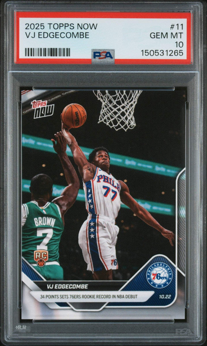 Graded 2025 Topps Now VJ Edgecombe #11 Rookie RC Basketball Card PSA 10 Gem Mint