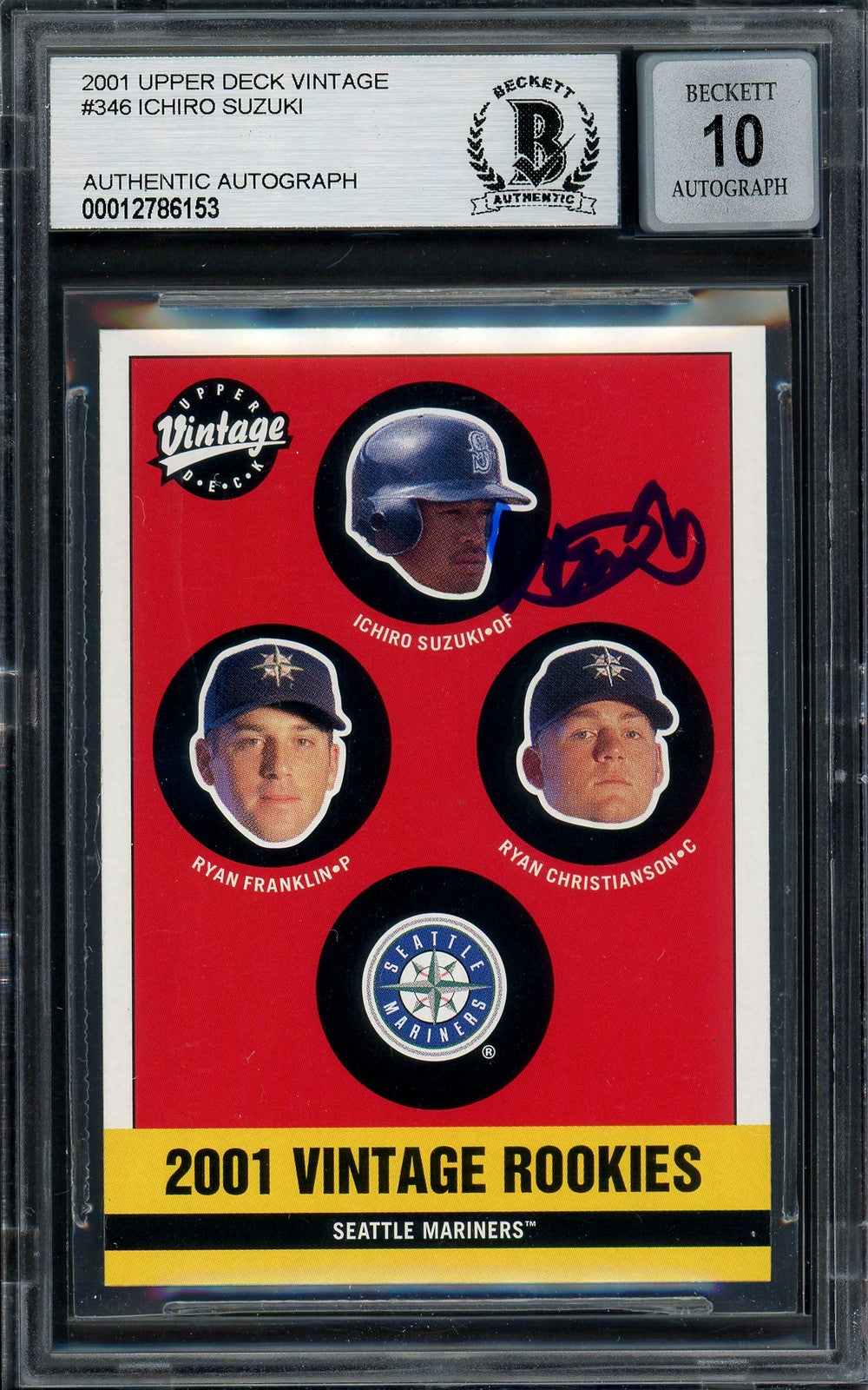 Ichiro Suzuki Signed 2001 Upper Deck Vintage RC 346 Mariners Auto GM 10 Beckett
