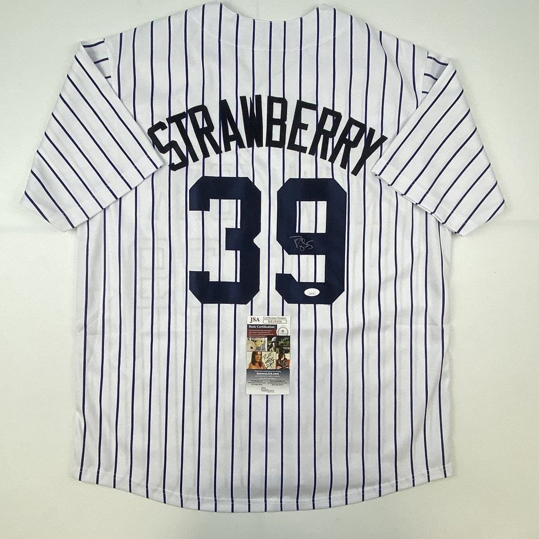 Autographed/Signed Darryl Strawberry New York Pinstripe Jersey JSA COA