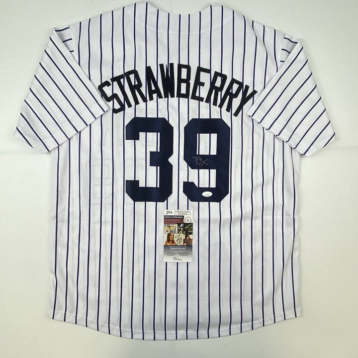 Autographed/Signed Darryl Strawberry New York Pinstripe Jersey JSA COA