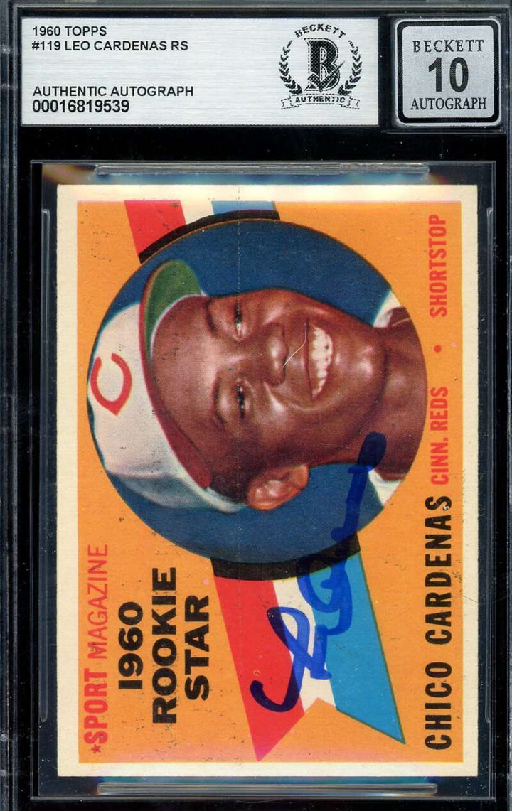 Leo Cardenas Gem Mint 10 Beckett BAS Signed 1960 Topps Rookie Stars Autograph