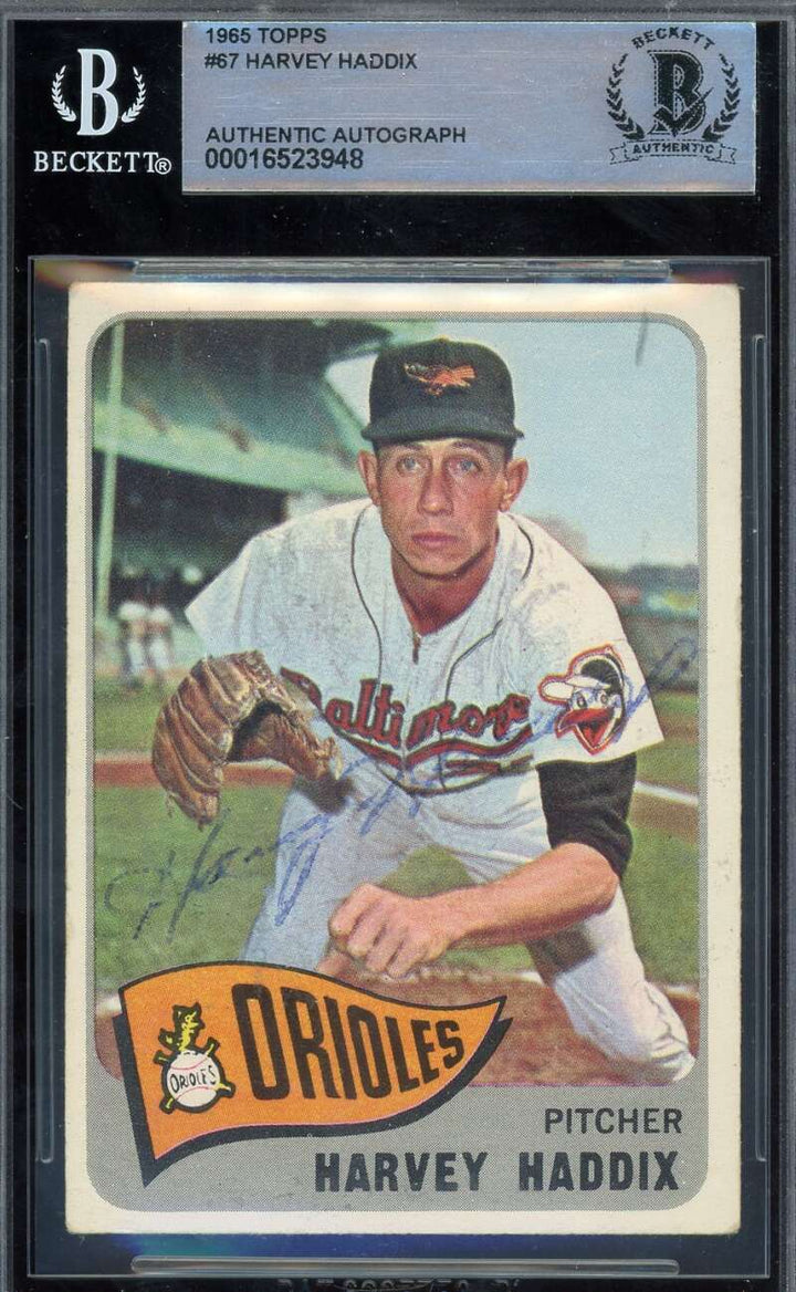 Harvey Haddix Beckett BAS Signed 1965 Topps Autograph
