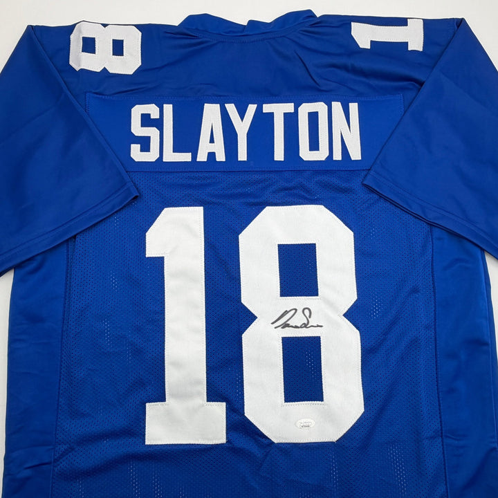 Autographed/Signed DARIUS SLAYTON New York Blue Jersey JSA COA Auto