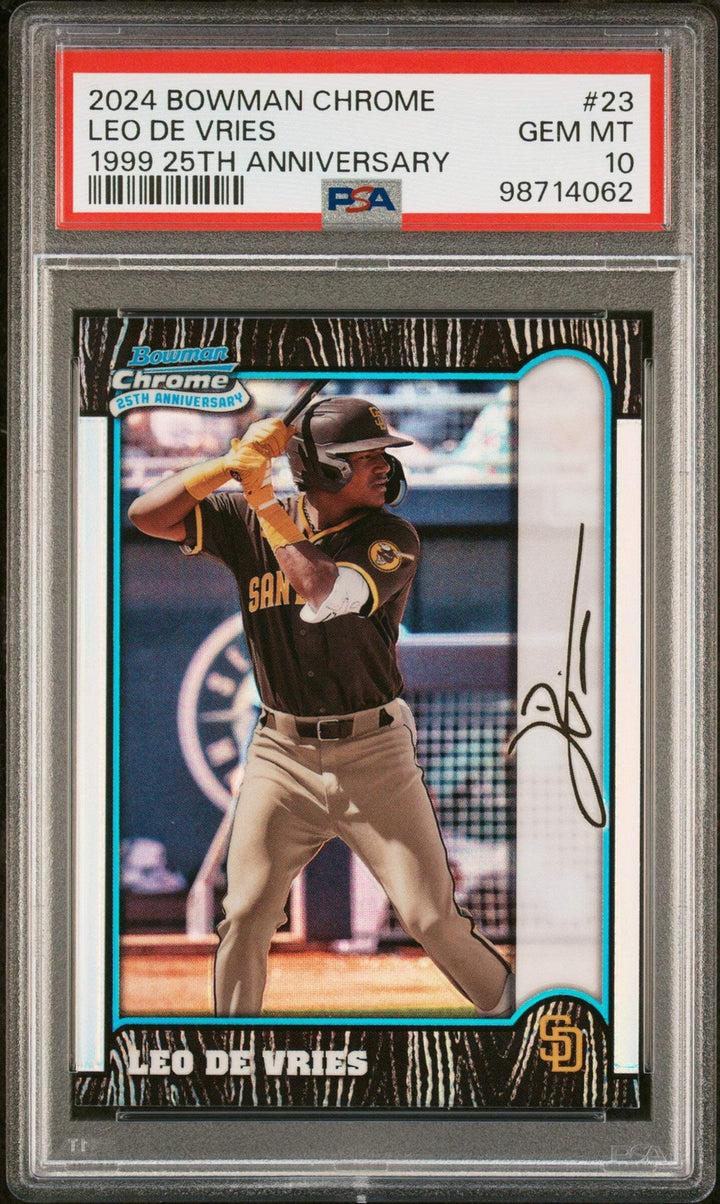 Graded 2024 Bowman Chrome Leo De Vries #23 1999 Rookie RC Baseball Card PSA 10