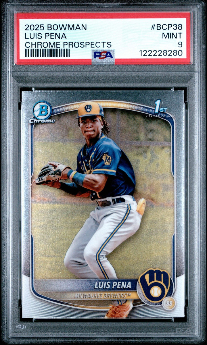 Graded 2025 Bowman Luis Pena #BCP38 Chrome Prospects Rookie Baseball Card PSA 9