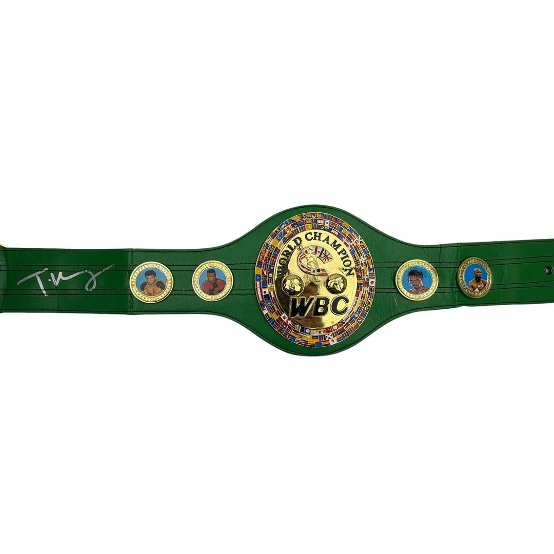 Autographed/Signed Tyson Fury WBC Green Boxing Replica Title Belt JSA COA