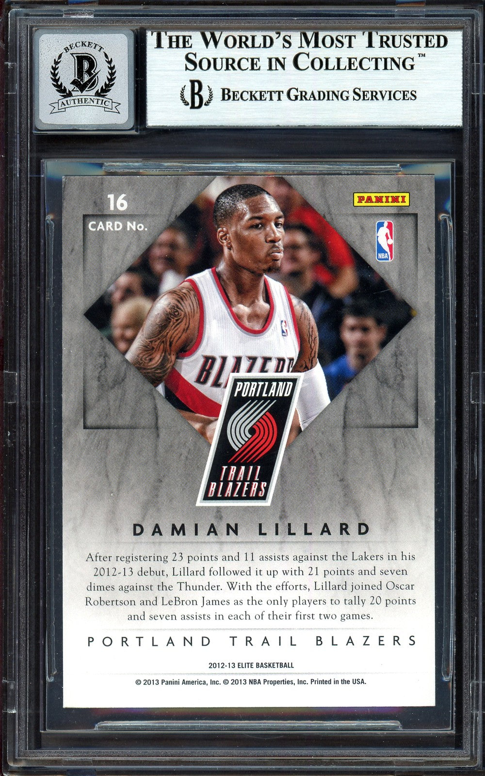 Damian Lillard Auto 2012-13 Panini Elite RC 16 Trail Blazers Auto GM 10 Beckett