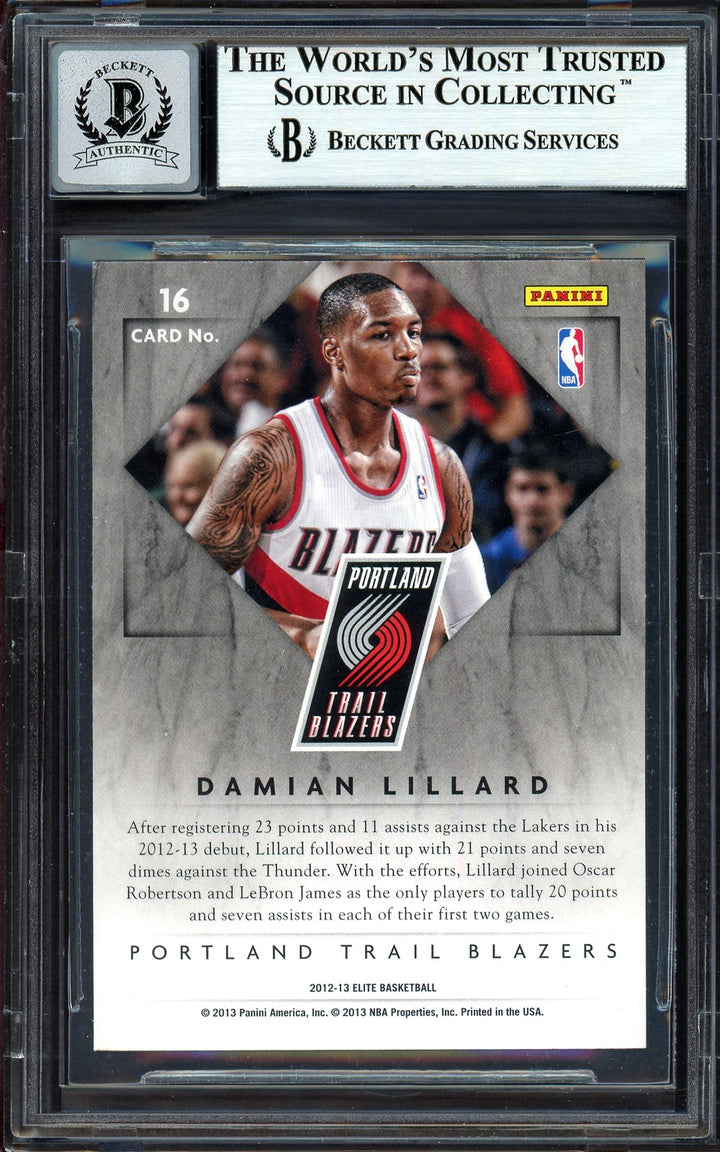 Damian Lillard Auto 2012-13 Panini Elite RC 16 Trail Blazers Auto GM 10 Beckett
