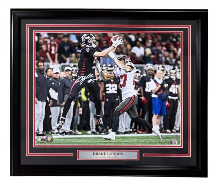 Drake London Signed Framed 16x20 Atlanta Falcons Photo BAS