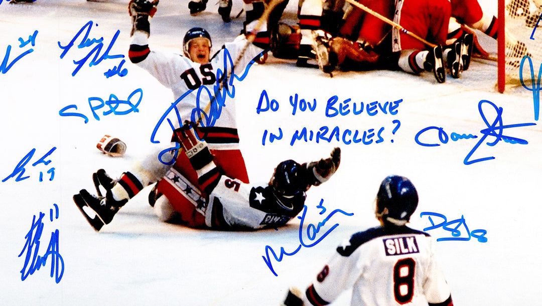 1980 USA Miracle On Ice Team Signed 16x20 "Do You Believe" 18 Sigs BAS Witness