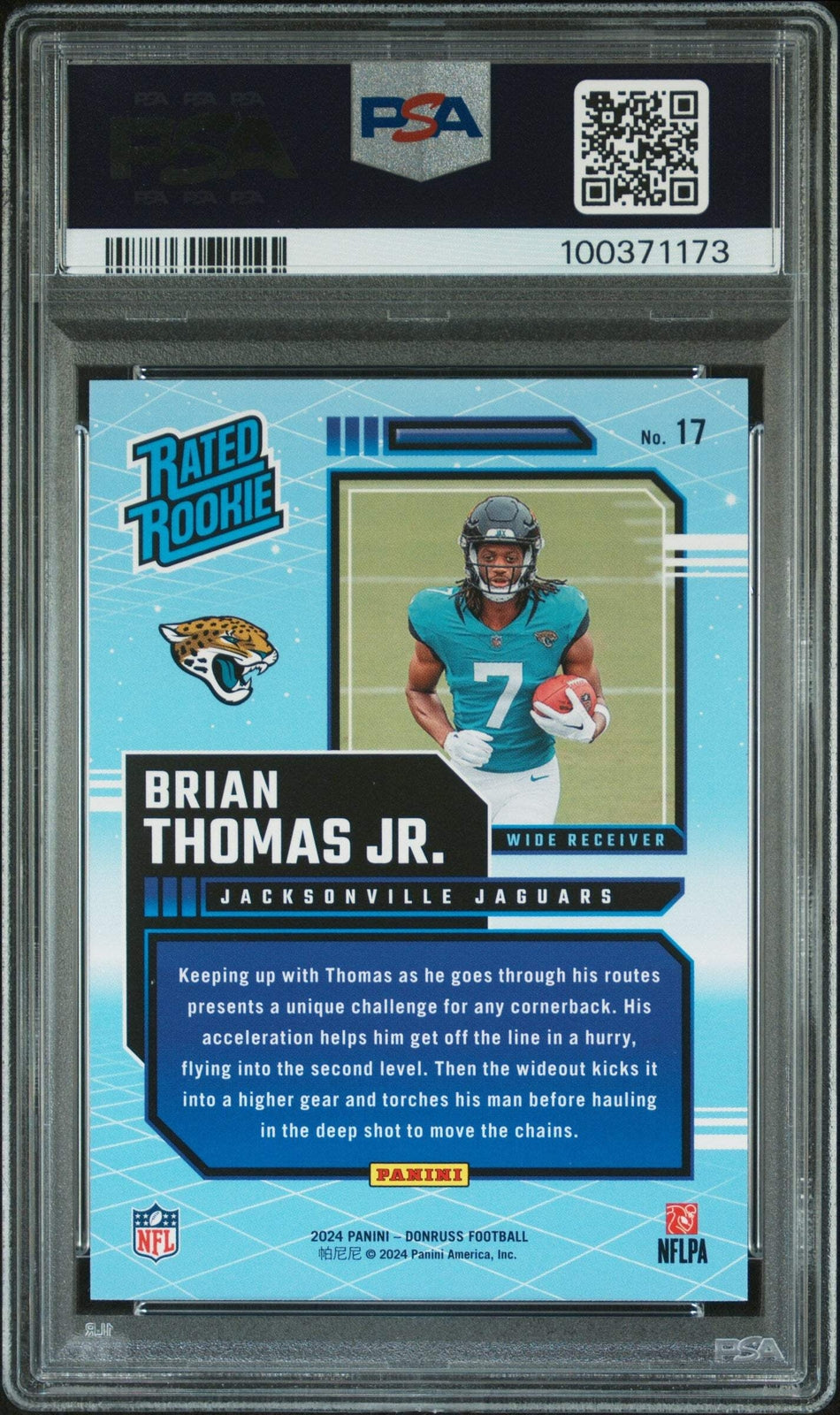 Graded 2024 Donruss Brian Thomas Jr #17 Rated Rookies Retro Football Card PSA 10