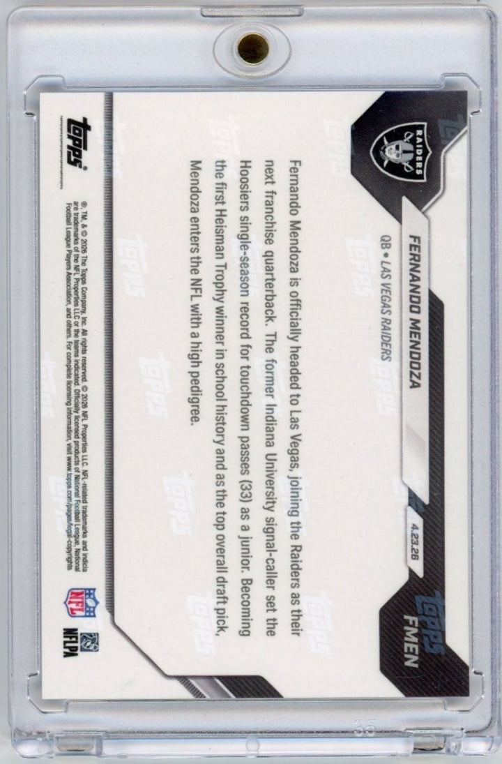 2026 Topps Now Fernando Mendoza FMEN Black Chrome /10 Draft Pick Rookie RC Card