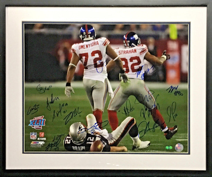 NY Giants Super Bowl 2007 Team signed 16x20 photo framed 16 auto Strahan Steiner