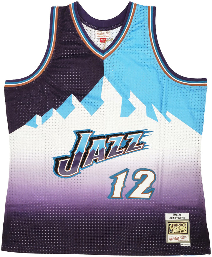 Jazz John Stockton Auto Blue Auth Mitchell Ness 96 HWC Swingman Split Jersey BAS