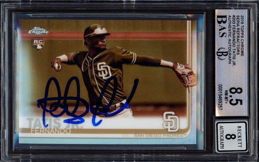 Fernando Tatis Jr Auto 2019 Topps Chrome Sepia Refractor RC 203 BGS 8.5 Sig8 BAS