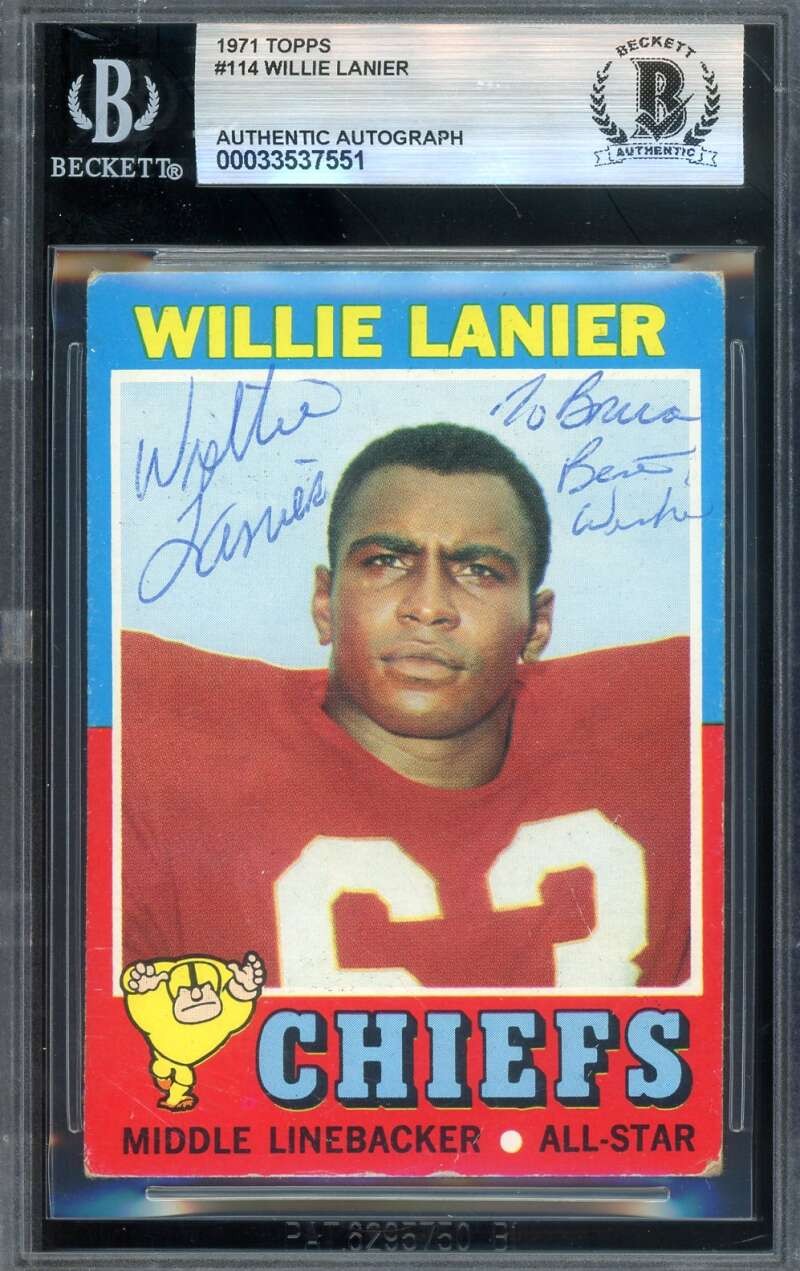 Willie Lanier Beckett BAS Signed 1971 Topps Rookie Autograph Chiefs