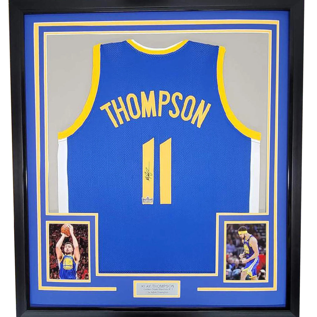 Framed Facsimile Autographed Klay Thompson 33x42 Blue Reprint Laser Auto Jersey