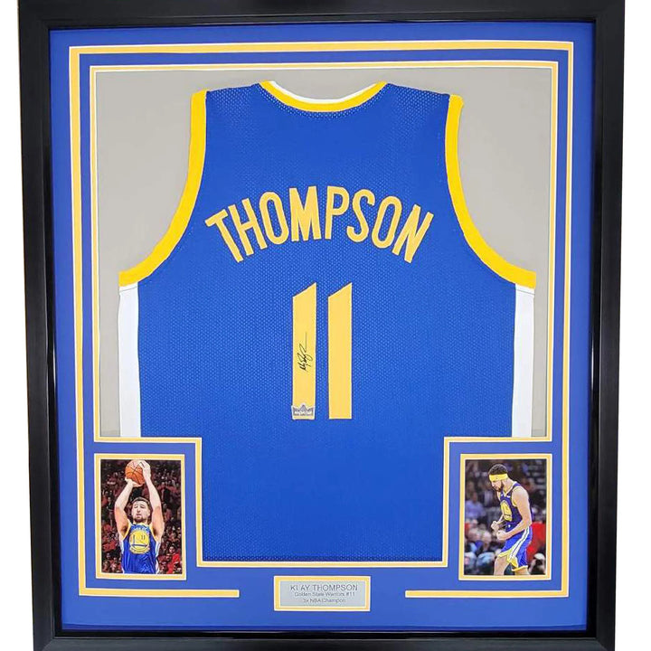 Framed Facsimile Autographed Klay Thompson 33x42 Blue Reprint Laser Auto Jersey