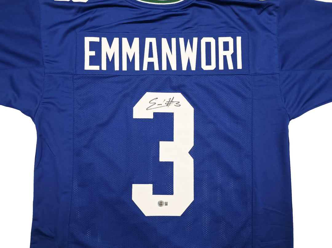 Seattle Seahawks Nick Emmanwori Signed Throwback Blue Jersey Beckett Witness