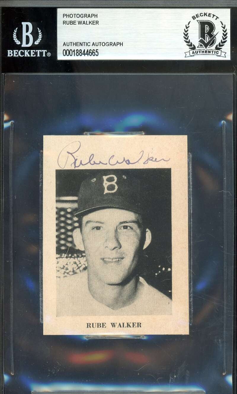Rube Walker Beckett BAS Signed 3x3 Photo 1953 Autographed