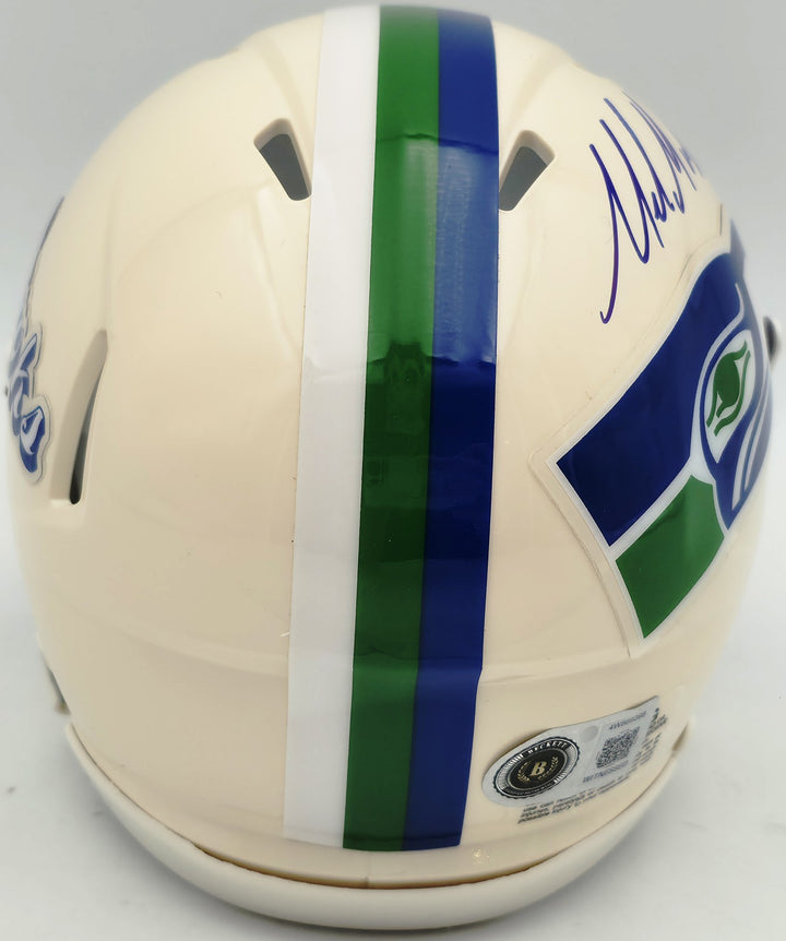 Mike Macdonald Signed Seahawks Cream Retro Speed Mini Helmet BAS Witness