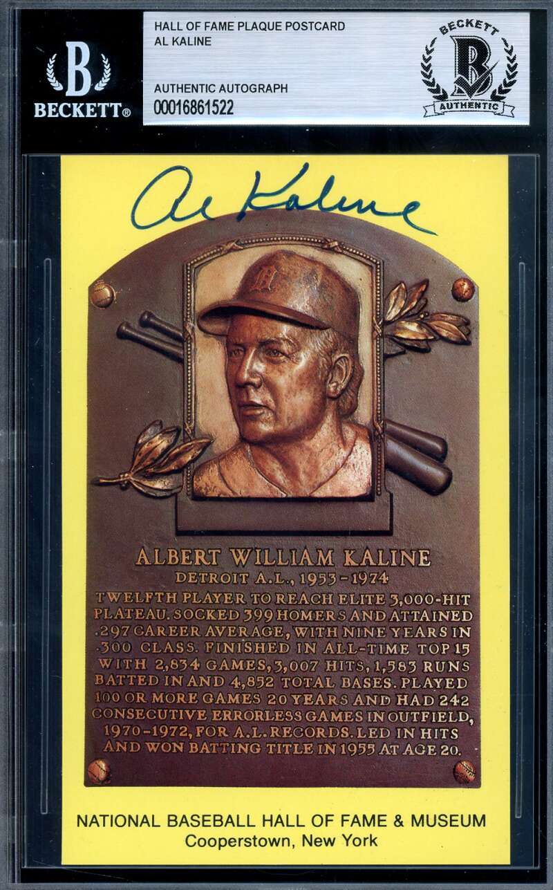 Al Kaline Beckett BAS Signed Gold Hall of Fame Plaque Autograph