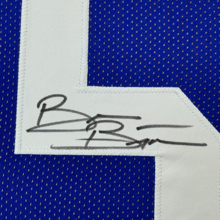 Framed Autographed/Signed Brian Bosworth 35x39 Seattle Blue Jersey JSA COA