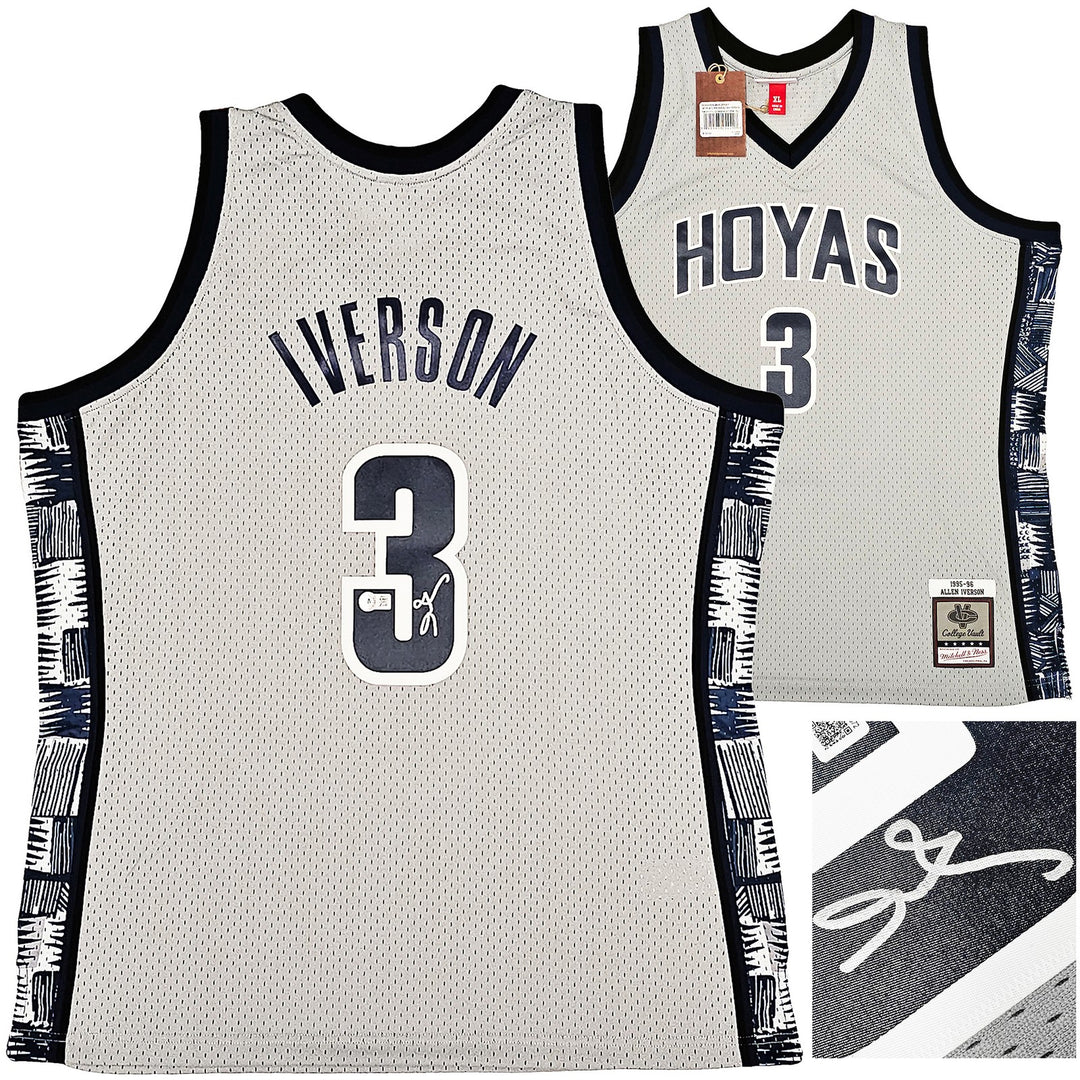 Georgetown Hoyas Allen Iverson Auto Grey Mitchell Ness 95 College Jersey XL BAS