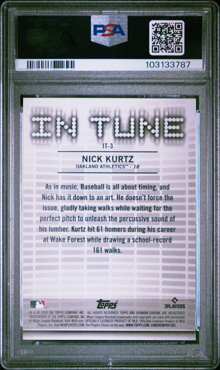 Graded 2024 Topps Bowman Draft Nick Kurtz #IT3 In Tune RC Baseball Card PSA 10