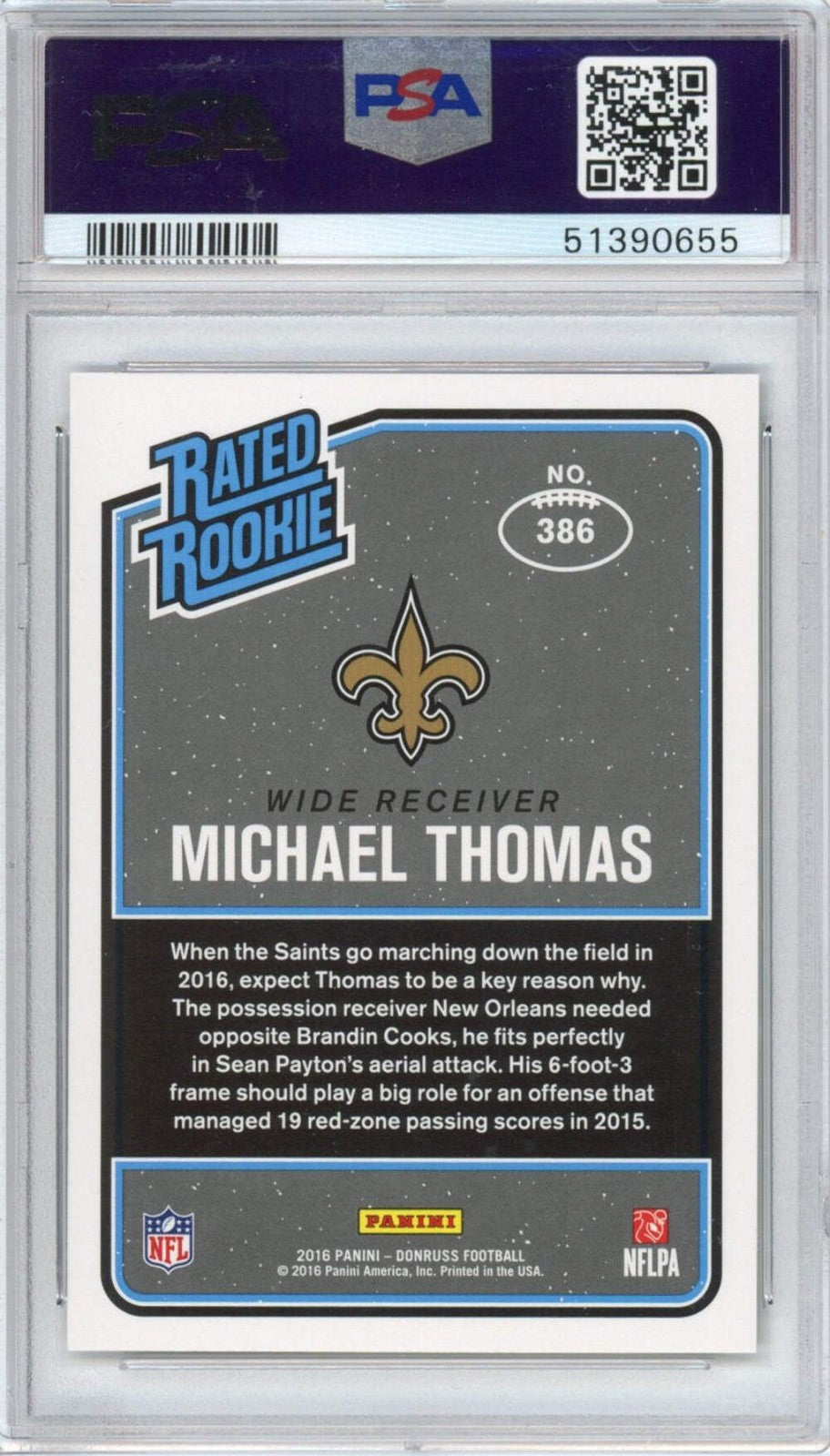 Graded 2016 Panini Donruss Michael Thomas #386 Rookie RC Football Card PSA 10