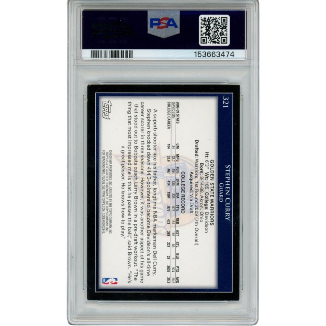 Stephen Curry Autographed GS Warriors 2009 Topps #321 PSA 6 10 Auto RC 56201
